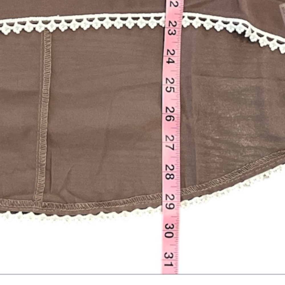 New Umgee Mocha Brown Large Sheer Patch Lace Tunic with Bell Sleeves - Picture 8 of 11